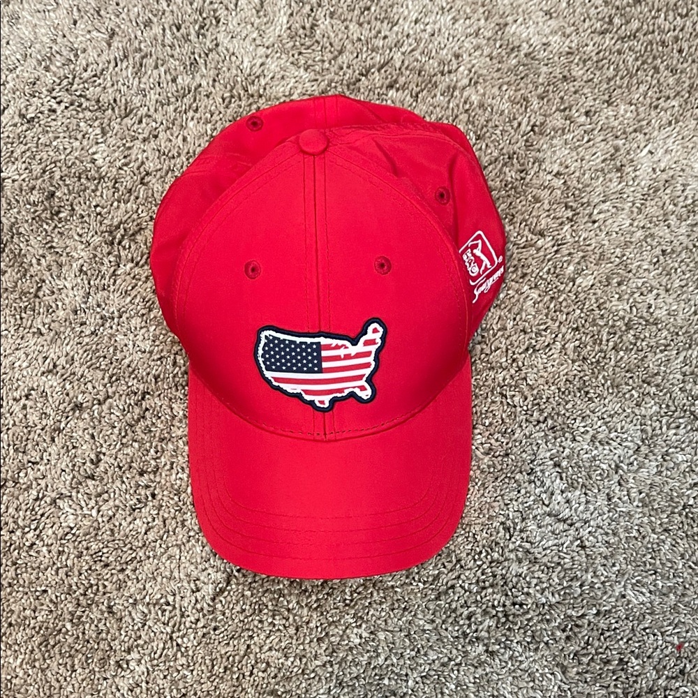 TPC Sawgrass Red Cap with USA Flag Patch